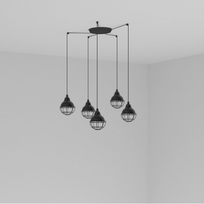 Faro - Indoor - Industrial - Claire SP 5L - Pendelleuchte mit 5 Lampenschirmen - Schwarz glänzend - ls-fr-62802-5L