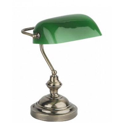 Faro - Indoor - Rustic - Banker TL - Klassische Tisch- und Schreibtischlampe mit grünem Glasdiffusor - Goldfarben - LS-FR-68334