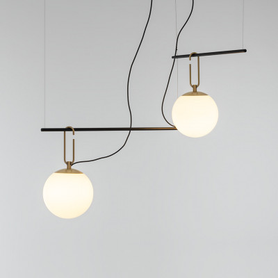 Artemide - NH - NH S3 2 Arms SP - Design chandelier with 2 spherical diffusers - Black/Gold - LS-AR-1282010A