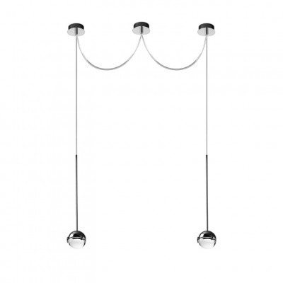Cini&Nils - Sferico&Convivio  - Convivio SP 2L - Design chandelier with 2 spherical diffusers - Chrome - LS-CN-00877
