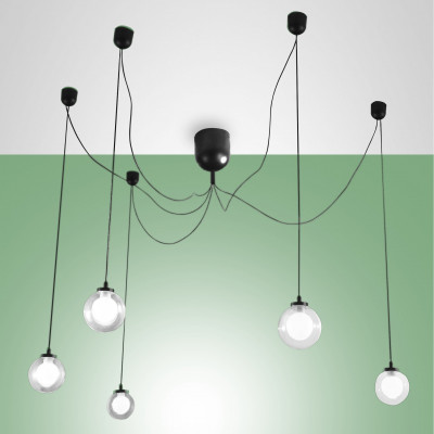 Fabas Luce - Arms - Blog SP 5L LED - Suspension with five lights - Black - LS-FL-3472-48-101 - Warm white - 3000 K - Diffused