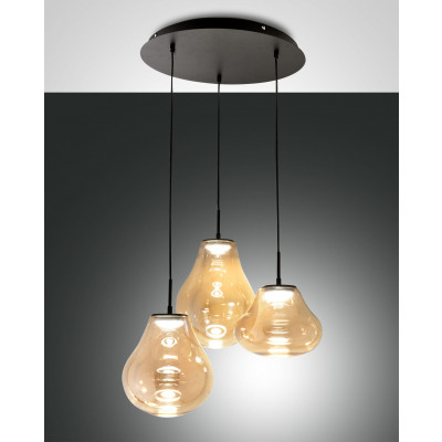 Fabas Luce - Classic Vintage - Deva SP 3L round - Design chandelier with three light - Amber - LS-FL-3774-47-125 - Dynamic White - Diffused