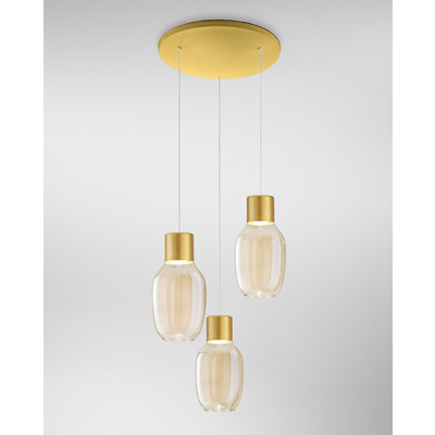 Fabas Luce - Classic Vintage - Lapo SP 3L round - Round chandelier with three lights - Amber - LS-FL-3768-47-365 - Warm white - 3000 K - Diffused
