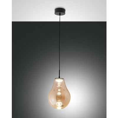 Fabas Luce - Classic Vintage - Noa SP - Glass design suspension - Amber - LS-FL-3772-40-125 - Dynamic White - Diffused
