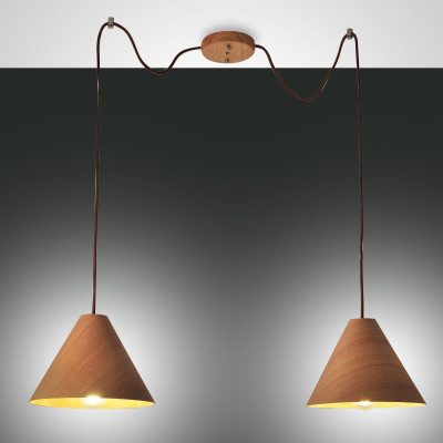 Fabas Luce - Material - Esino SP 2L - Suspension with two wooden diffusers - Nut-wood - LS-FL-3630-46-130