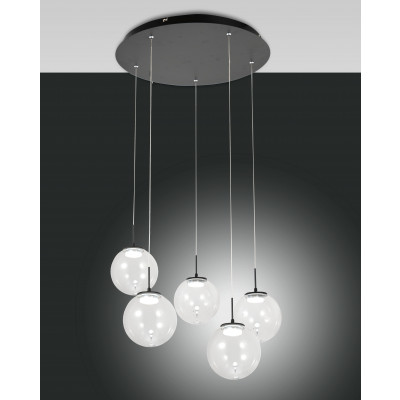 Fabas Luce - Soft - Ariel SP 5L round - Chandelier 5 sphere shaped diffusor - Transparent - LS-FL-3770-49-372 - Dynamic White - Diffused