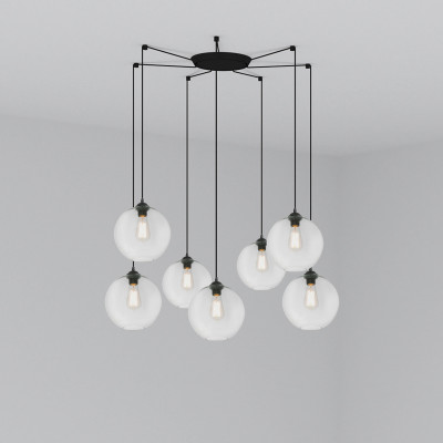 Faro - Indoor - Rustic - Clara SP 7L - Seven lights chandelier - Black/Trasparent - ls-fr-64128-7L