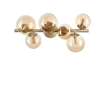 Ideal Lux -  - Perlage PL 6L - Wall/ceiling lamp in colored glass - Amber / Satin brass - LS-IL-327822