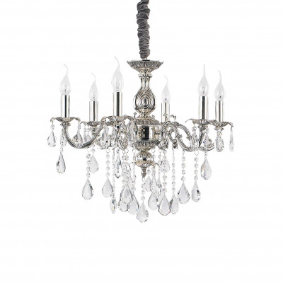 Ideal Lux - Baroque - Impero SP6 - Suspension lamp in metal with crystals - Silver - LS-IL-002408