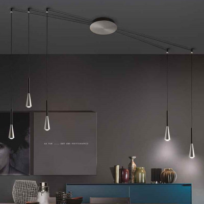 Elesi Luce - Iconic - Iconic SP 5 luci LED - Suspension 5 lumières - Aluminium/Noir - LS-EL-04706ANDHXXXX - Très chaud - 2700 K - Diffuse