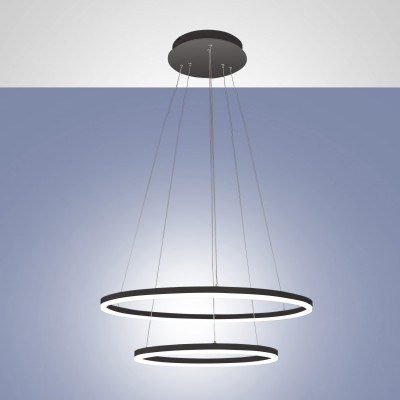 Fabas Luce - MultiLight - Giotto SP LED 2L - Suspension design avec deux anneaux - Noir - LS-FL-3508-45-101 - Blanc chaud - 3000 K - Diffuse