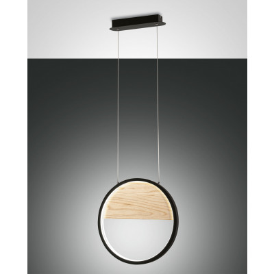 Fabas Luce - Natural Essence - Pierre SP LED - Suspension avec  détails en bois - Noir - LS-FL-3695-40-101 - Blanc chaud - 3000 K - Diffuse