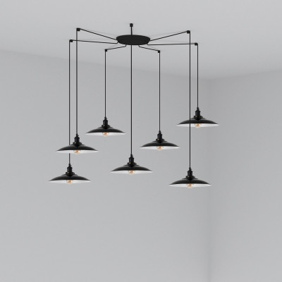 Faro - Indoor - Rustic - Lang SP 7L - Lampe suspension avec sept éléments - Noir brillant - ls-fr-62804-7L