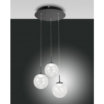 Fabas Luce - Soft - Ariel SP 3L round - Lampadario di design con tre sfere luminose - Trasparente - LS-FL-3770-47-372 - Dynamic White - Diffusa