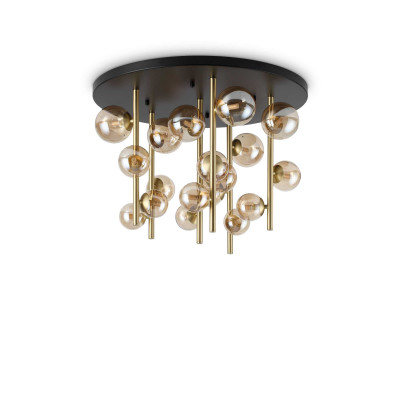 Ideal Lux - Bunch - Perlage PL 18L - Lampada da soffitto rotonda - Ambra chiaro / nero opaco - LS-IL-328379
